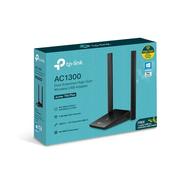 PLACA DE RED USB WIFI DUAL BAND (ARCHER T4U PLUS HIGH GAIN) AC1300  - TP-LINK 
(2636)