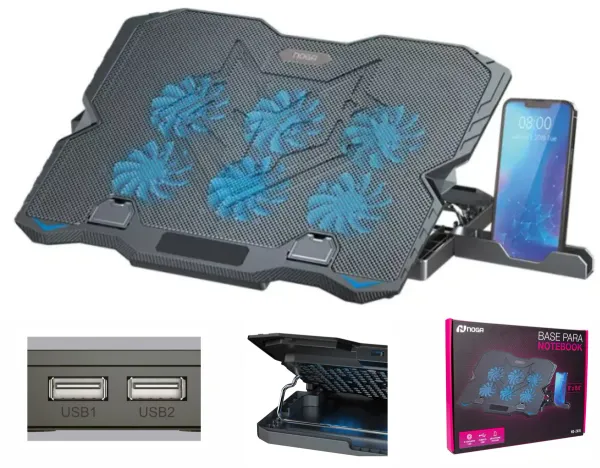 BASE PARA NOTEBOOK NG-ZA16 C/ 6 COOLERS + DISPLAY LCD - NOGA NET