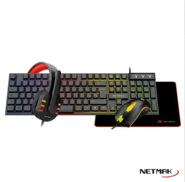 TECLADO COMBO GAMER NM-GC479 + MOUSE +AURICULAR +PAD GAMER RETROILUMINADO 
NETMAK
