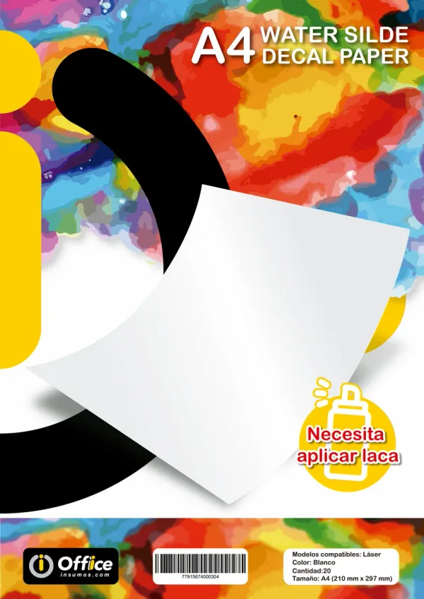 PAPEL A4 TRANSFERENCIA AL AGUA BLANCO LASER X20  HOJAS WATER SILDE DECAL PAPER NECESITA LACA/BARNIZ