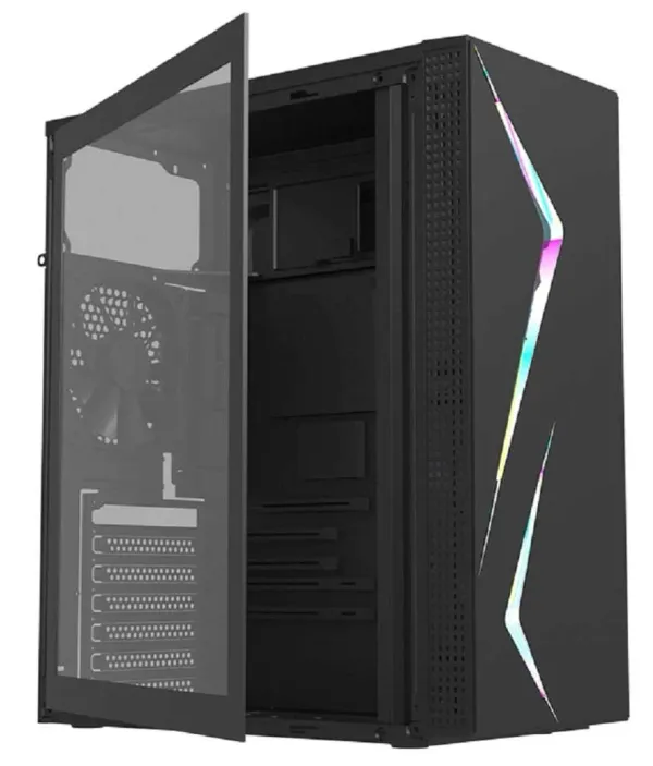 GABINETE GAMER SHURE ATX 132 RGB 1 COOLER PANEL FRONTAL CON BARRA RGB / SIN FUENTE