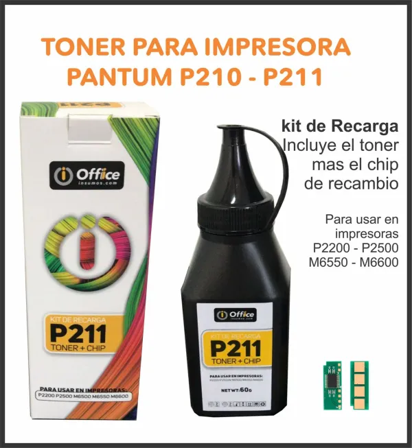 KIT ALTER RECARGA PANTUM P210/P211 TONER+CHIP  1600 COPIAS
P2200 P2500 M6500 M6550 M6600  OFF-TON150