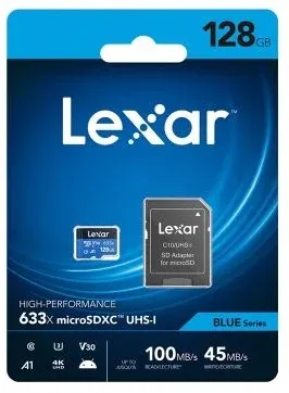 MEMORIA MICRO SD  128GB CLASE 10 C/ADAP  633X UHS-I LEXAR