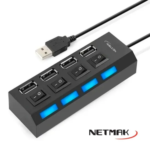 HUB ADAPTADOR USB 2.0 4 EN 1 C/SWICH Y LED NM-AC08
NETMAK