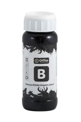 TINTA OFFICE PARA EPSON 200ML A - NEGRO OT6641N 
TINTA DYE NEGRO OFFICE FORMULADA PARA IMPRESORAS EPSON DE INYECCIÓN DE TINTA. 
FLUJO ESTABLE, SECADO RÁPIDO Y COMPATIBILIDAD CON CABEZALES EPSON INKJET, IDEAL PARA USO DIARIO Y RECARGAS SEGURAS.