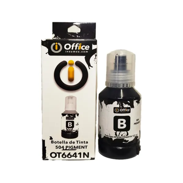 TINTA OFFICE PARA EPSON 504/544 127ML PIGMENTADA NEGRO OT504PN
TINTA PIGMENTADA NEGRA OFFICE DISEÑADA PARA SISTEMAS EPSON 504 Y 544 BOTELLA VALVULADA ANTIDERRAME PARA UNA RECARGA LIMPIA Y SEGURA, CON FLUJO CONTROLADO Y COMPATIBILIDAD CON CABEZALES E