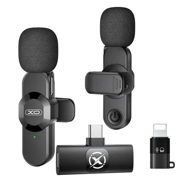 MICROFONO INALAMBRICO DUAL XO-MC14 CON CANCELACIÓN DE RUIDO, ESTUCHE DE CARGA TIPO C Y ADAPTADOR LIGHTNING