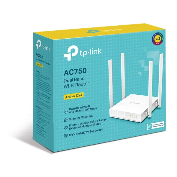 ROUTER 4 P+WIFI DUAL BAND (ARCHER C24 AC750)  4 ANTENAS AGILE CFG WIRELESS  - TP-LINK
 (9474)