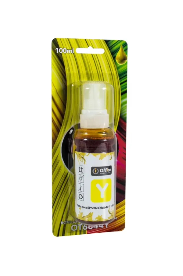 TINTA OFFICE PARA EPSON 100ML D AMARILLO OT6644Y BLISTER
TINTA DYE AMARILLO OFFICE FORMULADA PARA IMPRESORAS EPSON DE INYECCIÓN DE TINTA.
FLUJO ESTABLE, SECADO RÁPIDO Y COMPATIBILIDAD CON CABEZALES EPSON INKJET, IDEAL PARA USO DIARIO Y RECARGAS SEG