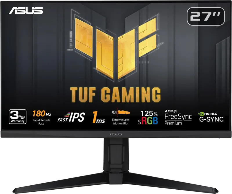ASUS TUF Gaming 27” 1080P Monitor (VG279Q3A) – Full HD, 180Hz, 1ms, Fast IPS, Extreme Low Motion Blur Sync, FreeSync Premium, G-SYNC Compatible, Variable Overdrive, 99% sRGB, DisplayPort, HDMI