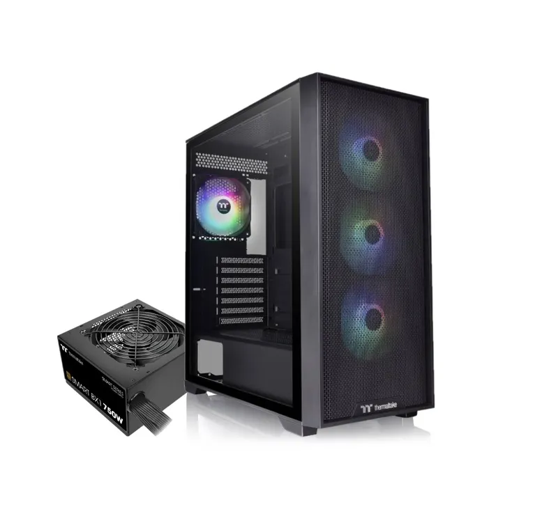 Gabinete TT H390 Mid-Tower TG Fan ARGB x4 Black c/Fue…