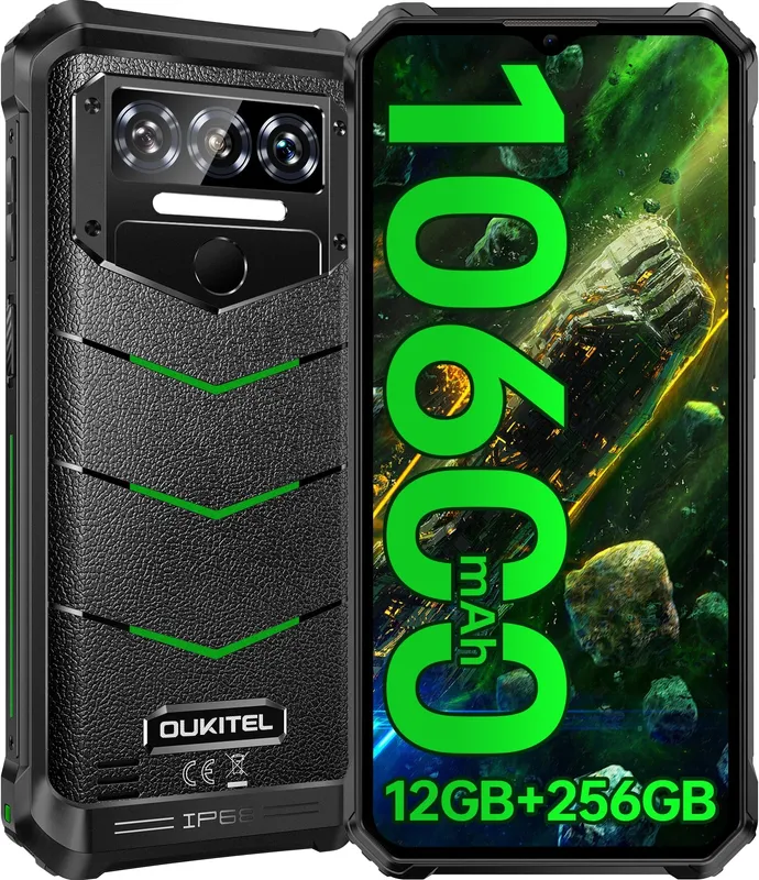 OUKITEL WP28 Rugged Smartphone Unlocked - Android 13 15(8+7) GB + 256GB 10600mAh Battery Rugged Phone with 48MP Camera, 6.52" HD+ IP68/69K Waterproof 4G Dual SIM Mobile Phones, NFC/GPS/OTG