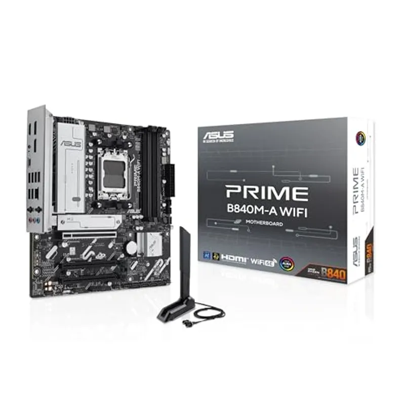 ASUS PRIME B840M-A WIFI AMD B840 AM5 DDR5 7600 2xDP HDMI 3x M2 USB3.2 WiFi 6E + BT AURA RGB 2.5Gbit LAN mATX ASUS 5X PROTECTION III, BIOS FlashBack Button
