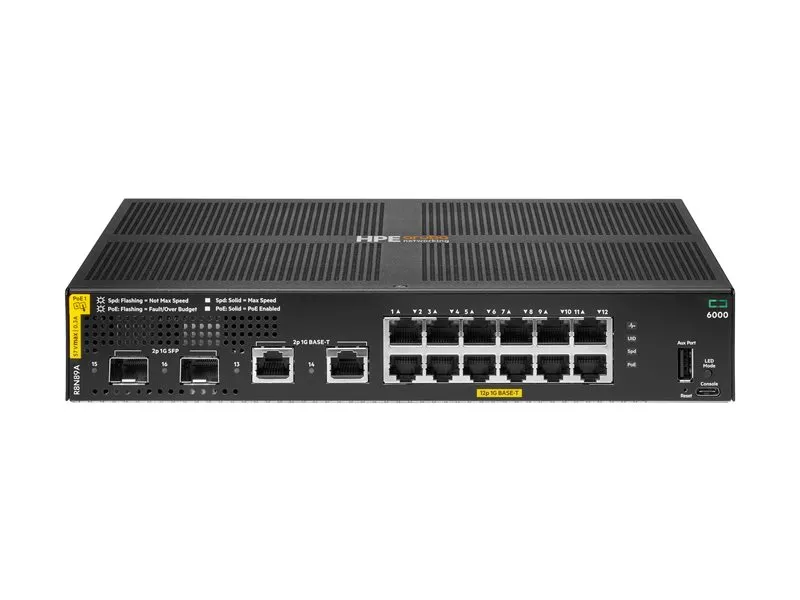 HPE Aruba 6000 12G Class4 PoE 2G/2SFP 139W Switch - commutateur - 12 ports - Géré - Montable sur rack